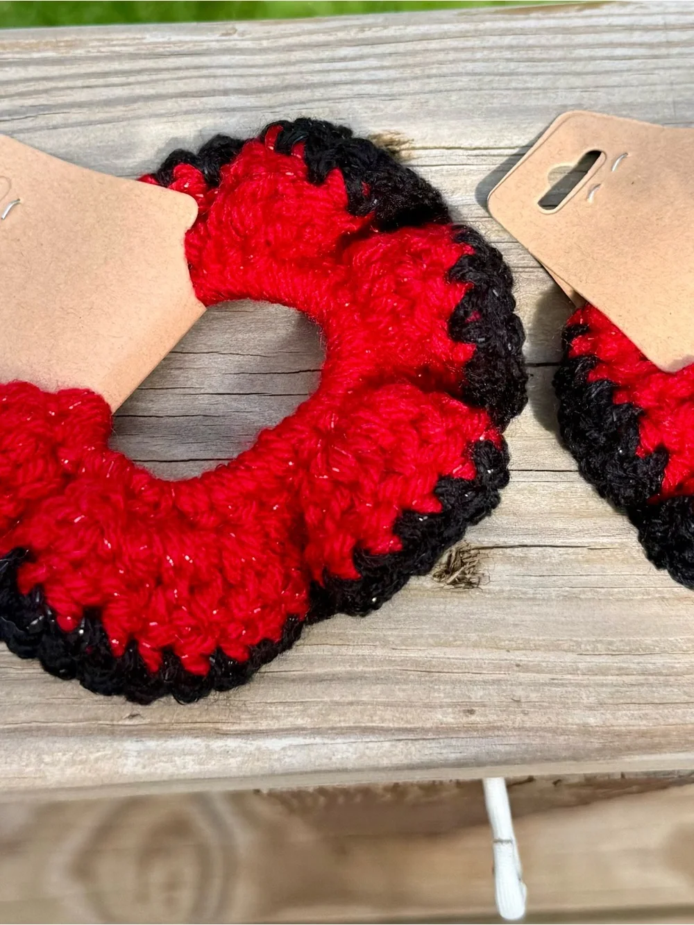 Bundle of 10 Black & Red Crochet Hair Scrunchies – Soft Knitted Hair Accessories